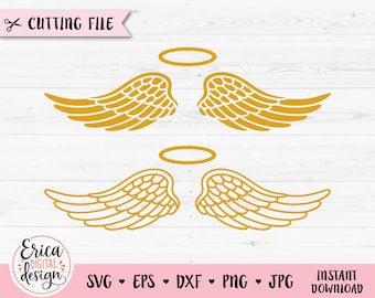 Wings SVG Angel Wings cutting file Halo cut file Wings outline Heaven Paradise Memorial Silhouette Cricut Vinyl Shirt Wood engraving Stencil
