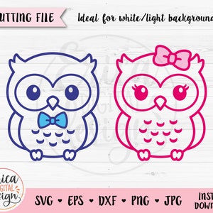 Eule Junge Mädchen SVG Niedliche Eule Schnitt Datei Süße Kleine Eule Schleife Baby Dusche Shirt Bodysuit Kawaii Animal Kid Silhouette Cricut Vinyl Decal Gravur