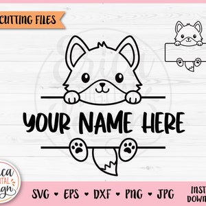 Fuchs Name Rahmen SVG Schnittdatei Cricut Silhouette Split Monogramm Schüler Name Tag Schule Klassenzimmer Etikett Wald Baby Tier Kinder Eisen auf Vinyl