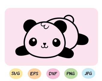 Cute baby panda SVG Kawaii panda lying down Decal cut file Funny Cartoon cutting svg Cuttable vector EPS DXF Silhouette Cameo Cricut Vinyl