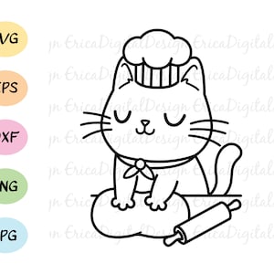 Kneading cat SVG cut file Funny cat making bread Chef Kitchen Baking Cutting board svg Cricut Silhouette Laser engraving Glowforge DXF