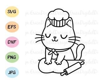 Kneading cat SVG cut file Funny cat making bread Chef Kitchen Baking Cutting board svg Cricut Silhouette Laser engraving Glowforge DXF