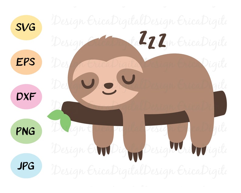 Sleeping sloth SVG Kawaii baby sloth cut file Funny lazy sloth | Etsy
