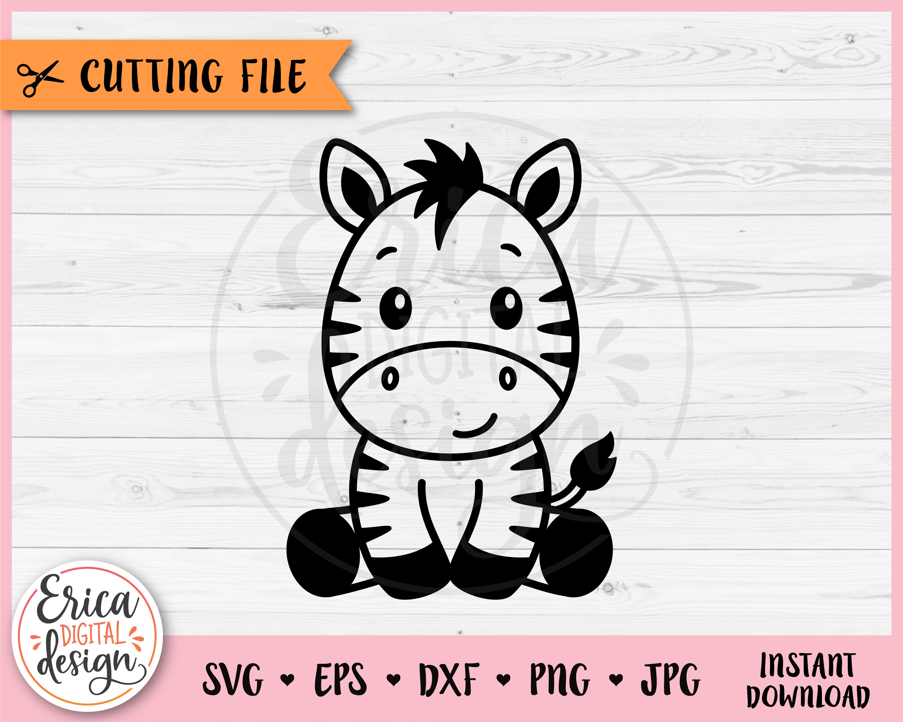 Cute Sitting Zebra Outline SVG cut file Cricut Silhouette Baby Zebra Jungle Safari Toddler Shirt Bodysuit PNG Iron on Vinyl Laser Engraving