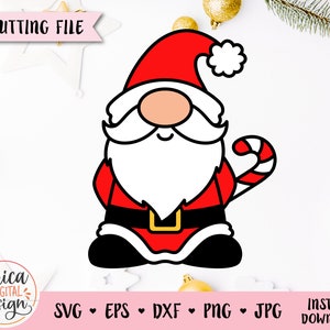 Santa SVG Santa Gnome fichier découpé Cricut Silhouette Gnome de Noël superposé Drôle Gnome Clipart Vacances Ornement Décoratif Enfants Père Noël