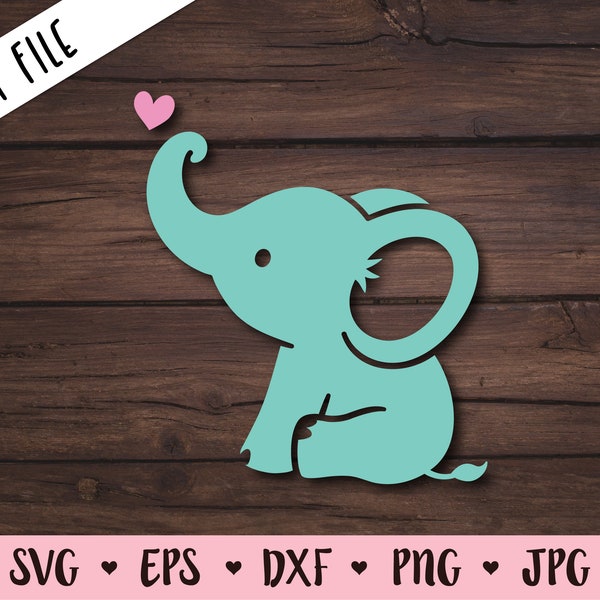 Baby Elephant SVG Cute Elephant cut file Sweet Elephant Baby Shower Boy Girl Shirt Bodysuit Kawaii Animals Silhouette Cricut Vinyl Car Decal