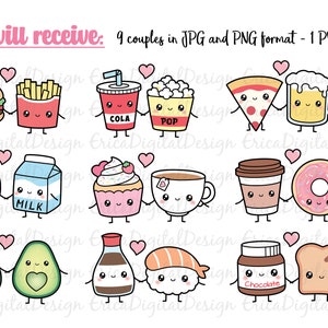 Perfect match kawaii clipart set Cute food clip art Friendship Best Friend Love Valentine Funny vector graphics Sweet Planner printables image 4