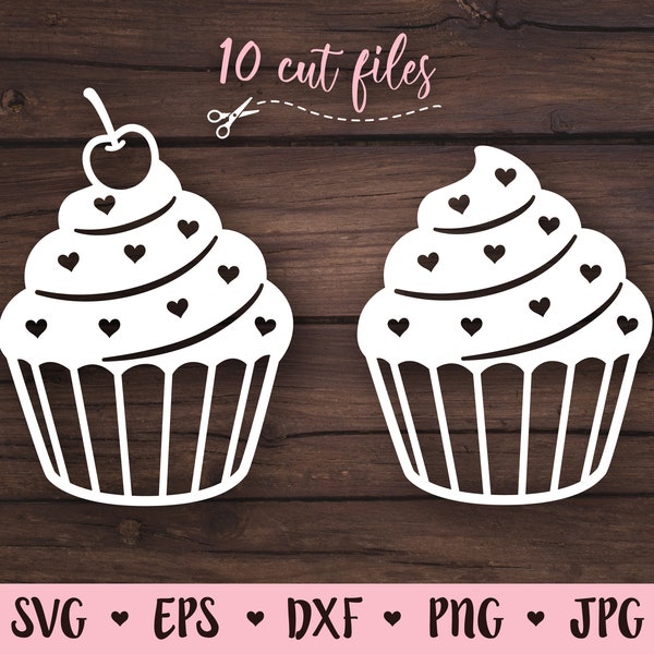 Cupcake SVG Cupcake Schneidedatei Geburtstag süß Bäckerei schneidbar Liebe Cupcake Dessert geschnitten Datei Silhouette Cricut Vinyl Valentinstag Süßigkeiten