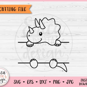 Split Dinosaurus Overzicht SVG Baby Dinosaurus Monogram Naam Frame gesneden bestand Cricut Silhouet Schattig Triceratops Jurassic Animal Kid Baby Boy Naam