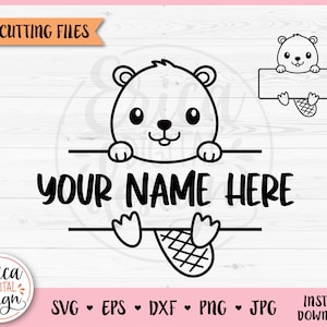 Biber Namensrahmen SVG geschnittene Datei für Cricut Silhouette Woodland Namensschild Split Monogramm Schüler Namensschild Schule Klassenzimmer Etikett Eisen auf Vinyl