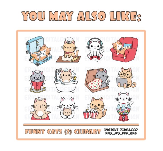 Funny Cats Clipart Cute Cat Clip Art Kawaii Kitten Kitty Icons 