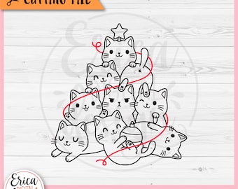 Cat Christmas Tree SVG Cute Cat cut file Cricut Silhouette Funny Christmas Cat Shirt Kawaii Cat Clipart Holidays Kitty Lover Iron on Vinyl