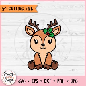 Renna carina SVG Natale renna file di taglio a strati Cricut Silhouette Ragazza renna Clipart Kawaii Woodland Animal Girl Christmas Shirt