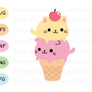Cat Gelato SVG file taglio Carino gattino gelato cono vettore Kawaii animale Funny Cat Silhouette Cricut Baby Bodysuit Camicia Sublimation png