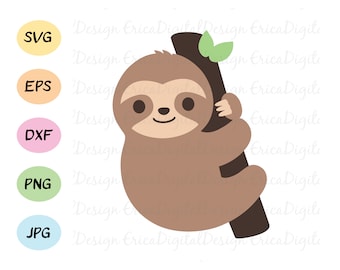 Baby sloth on branch cuttable SVG Kawaii cute sloth cut file Funny vector Layered cutting file EPS DXF Silhouette Cameo Curio Cricut Scal