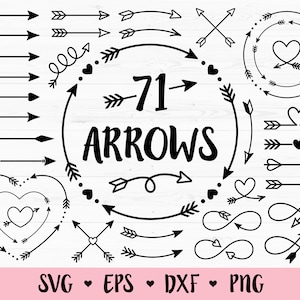 Arrow SVG coupé fichier Bundle Arrow clipart Crossed Arrows Monogram cadre Boho Tribal flèches avec coeur Valentine Love Silhouette Cricut Vinyl