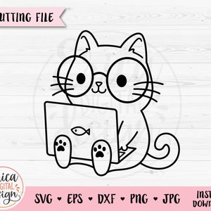 Nerd cat SVG coupé fichier Funny geek fichier de coupe Étudiant nerd cuttable Chat avec des lunettes Silhouette Cricut Vinyl décalcomanie Pochoir Gravure sur bois