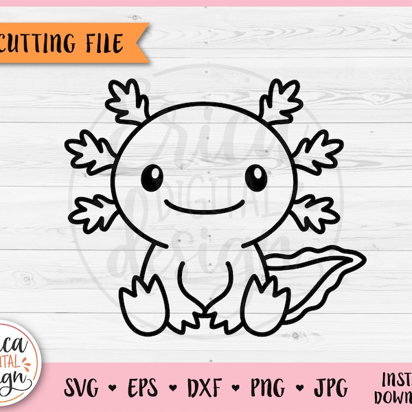 Cute Sitting Axolotl outline SVG cut file for Cricut Silhouette Kawaii Underwater Sea Animal Axolotl Kids Iron on Vinyl Laser Engraving