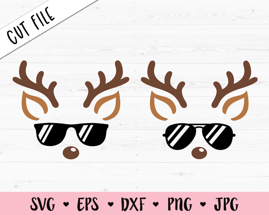 Reindeer Face SVG Christmas Reindeer Sunglasses Cut File Funny Deer ...