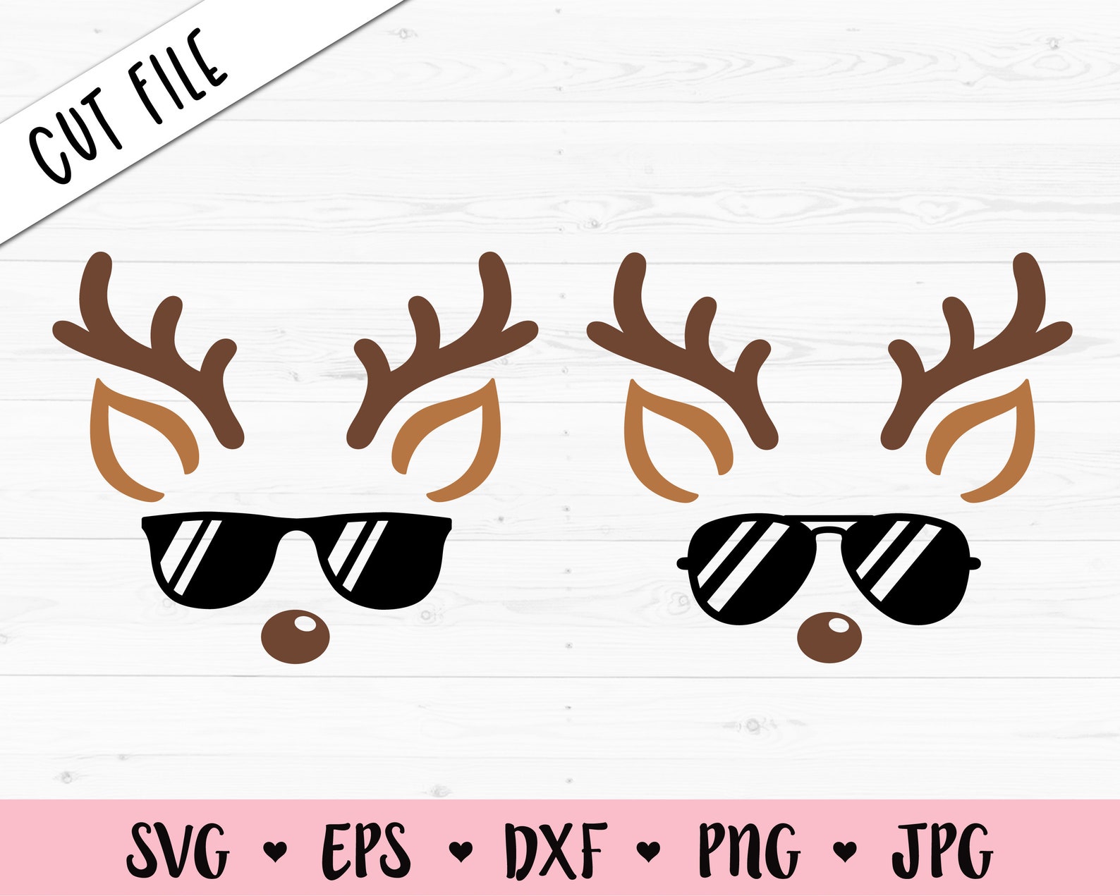 Reindeer Face SVG Christmas Reindeer Sunglasses Cut File Funny Deer ...