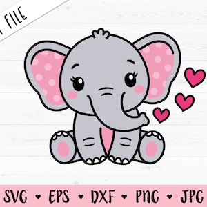 Bebé Elefante SVG Lindo Elefante Chica corte archivo Dulce Elefante Bebé Ducha Chica Camisa Bebé Body Kawaii Animal Silueta Cricut Vinilo Hierro