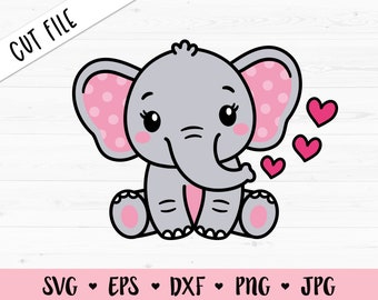 Baby Elephant SVG Cute Elephant Girl cut file Sweet Elephant Baby Shower Girl Shirt Baby Bodysuit Kawaii Animal Silhouette Cricut Vinyl Iron