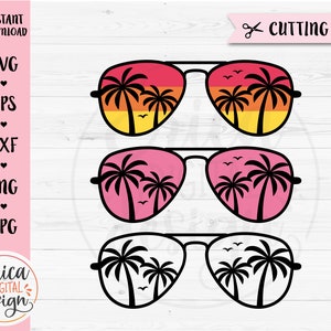 Beach Sunglasses SVG Schnittdatei Palmen Sonnenbrille Hello Summer Palms Shades Beach Vibes Urlaub Shirt Silhouette Cricut Vinyl Bügelbild