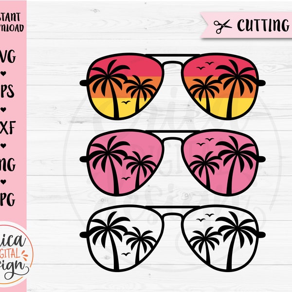 Beach Sunglasses SVG cut file Palm tree Sunglasses Hello Summer Palms shades Beach vibes Vacation shirt Silhouette Cricut Vinyl Iron on