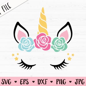 Unicorn face SVG file for Cricut Silhouette Unicorn Girl eyelashes Floral Unicorn Head Birthday Magical unicorn Cute Flower Vinyl Iron on