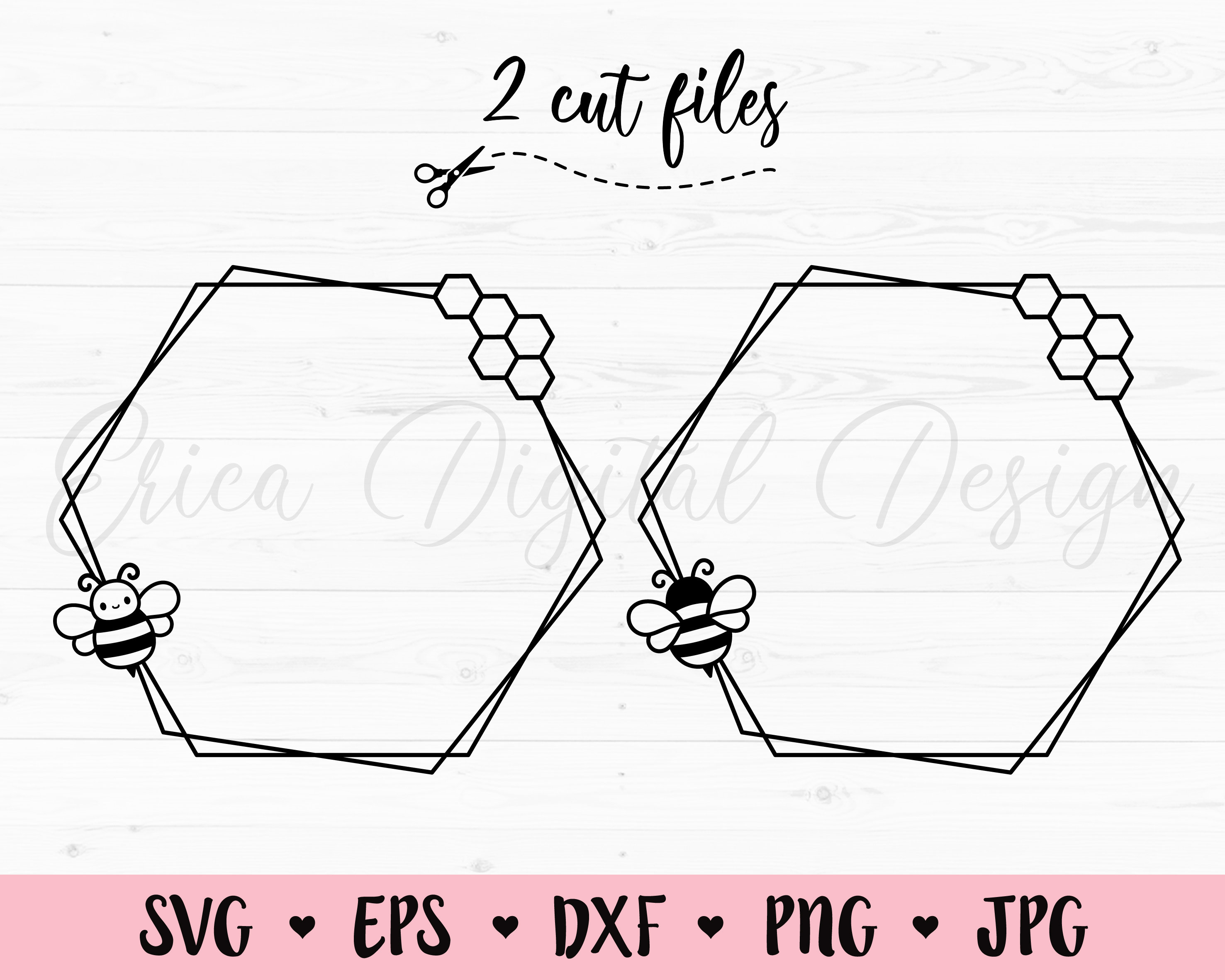 Honey Bee Frame SVG Hexagon frame cut file Bumble bee wreath Etsy