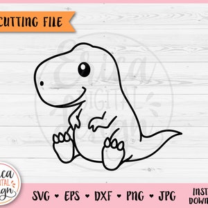 T-Rex Outline SVG file di taglio per Cricut Silhouette Baby Dino Cute Tyrannosaurus Rex Jurassic Animal Toddler Boy Camicia Body Ferro su Vinile