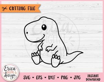 T-Rex Outline SVG cut file for Cricut Silhouette Baby Dino Cute Tyrannosaurus Rex Jurassic Animal Toddler Boy Shirt Bodysuit Iron on Vinyl