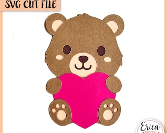 Teddy Bear SVG Baby Bear with Heart cut file Silhouette Cricut Cute Valentine Cardstock Bear Baby Shower Decor Woodland Animal Valentine Day
