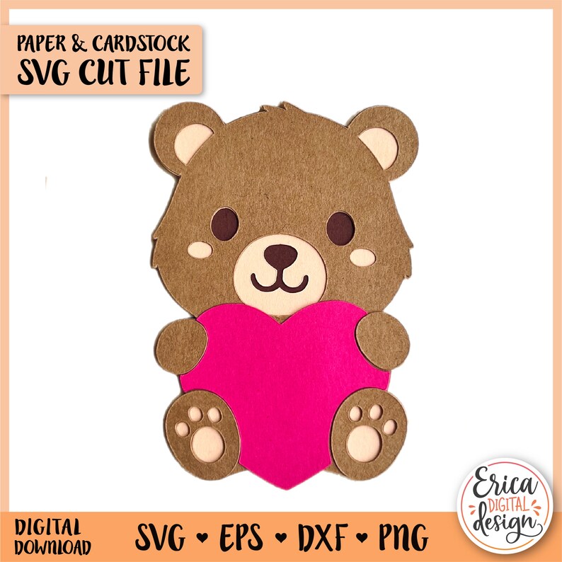 Teddy Bear SVG Baby Bear With Heart Cut File Silhouette Cricut Cute ...