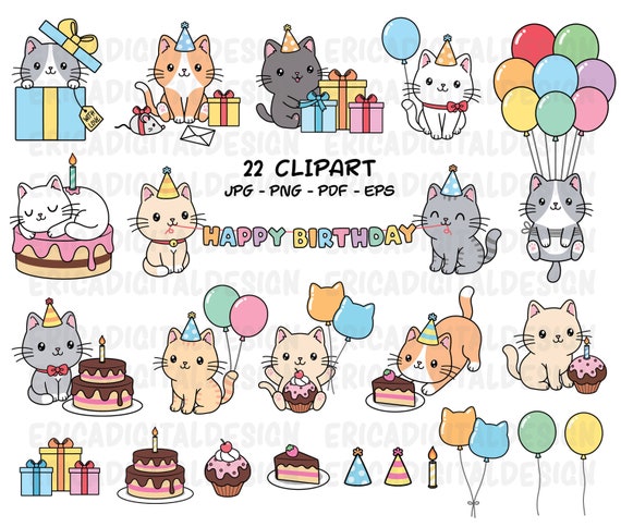 Happy Birthday Printable Cards, Tags and Planner Stickers. Vector