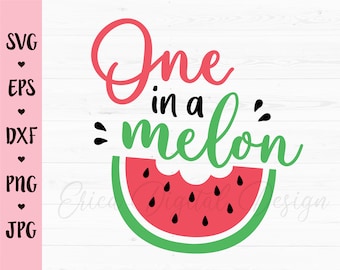 メロンの中の1つ SVG 1歳の誕生日のカッティングファイル 面白いスイカのカットファイル 夏のビーチフルーツのシルエット Cricut ビニールアイロン接着ボディスーツ