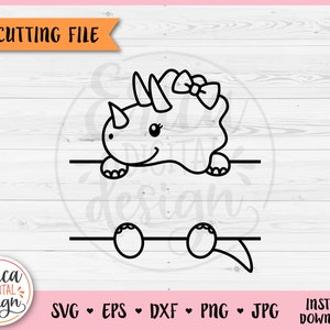Split Dinosaurier Mädchen Umriss SVG Baby Dinosaurier Monogramm Name Rahmen geschnitten Datei Cricut Silhouette niedlich Triceratops Jurassic Animal Baby Mädchen Name