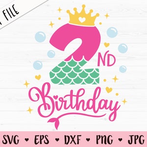 2. Geburtstag SVG zweiten Geburtstag Meerjungfrau geschnitten Datei Meerjungfrau Geburtstag Mädchen Baby Prinzessin zwei 2 Jahre alte Partei Silhouette Cricut Shirt Vinyl