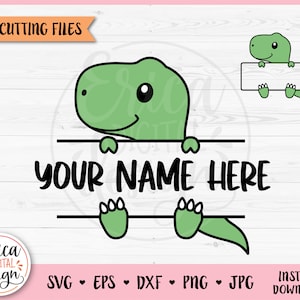 T-Rex Nombre Marco archivo de corte Cricut Silueta Split Dino Trex Monograma Nombre del estudiante Etiqueta Escuela Aula Etiqueta Bebé Dinosaurio Hierro en vinilo