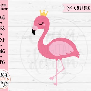 Flamingo SVG gesneden bestand Cute Pink Flamingo Crown Clipart Zomer Strand vakantie Prinses Meisje Shirt Tropisch Dier Cricut Silhouette Vinyl