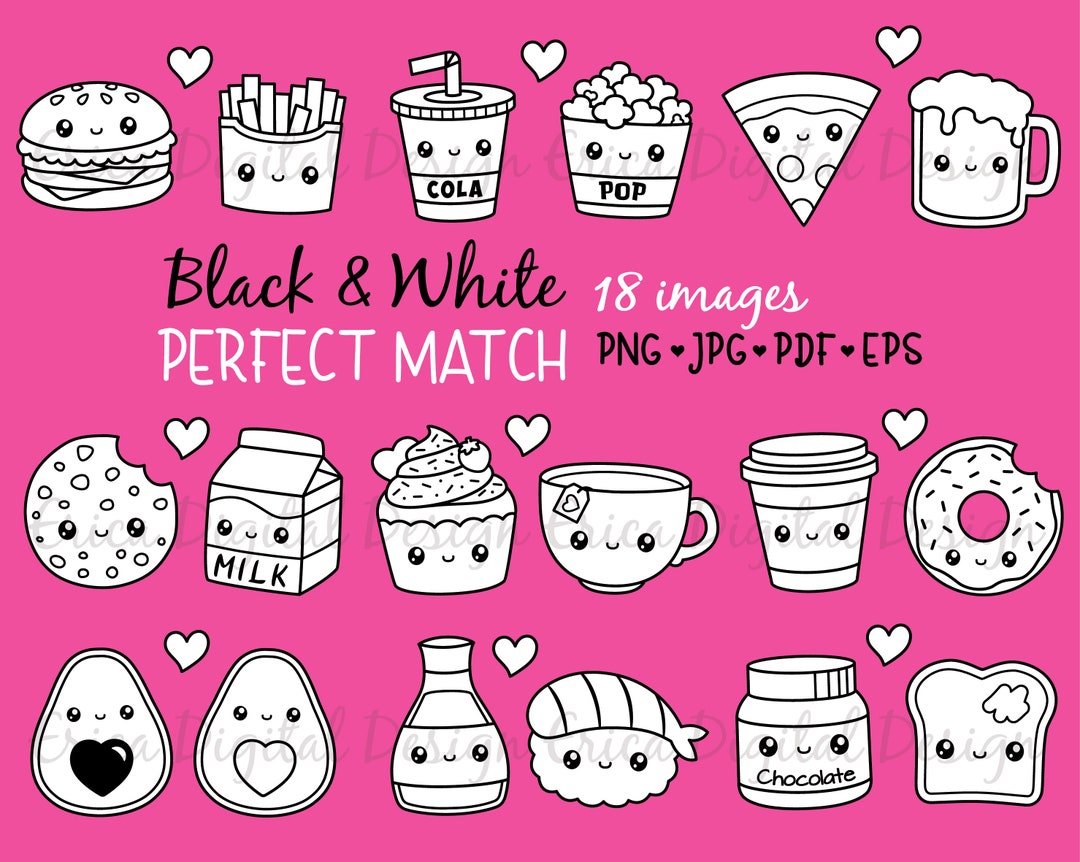 Perfect Match Kawaii Clipart Set Cute Food Clip Art Friendship 