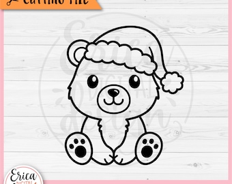 Baby Bear SVG Christmas Bear outline cut file Cricut Silhouette Cute Bear with Santa Hat Woodland Animal Kids Christmas Shirt Iron on Vinyl