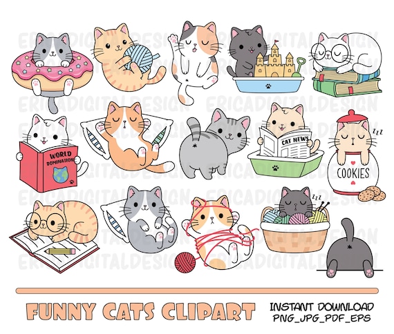 Printable Sticker Sheet Cute Cats 16 Pieces Instant Download PDF