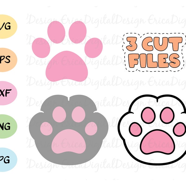 Paw print SVG Cat dog paw-print cut file Kawaii pet paws vector Animal paw cutting file Cat mom Dog lover Clipart Silhouette Cricut Vinyl