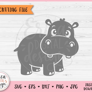 Bébé hippopotame SVG mignon hippopotame drôle coupe fichier Cricut Silhouette Jungle Safari Zoo bébé Animal Clipart PNG fer sur vinyle gravure au Laser