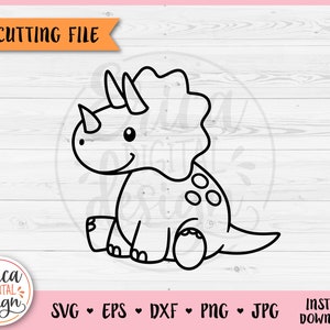 赤ちゃん恐竜アウトライン SVG カットファイル Cricut シルエット かわいいトリケラトプス ジュラ紀動物 幼児用シャツ ボディスーツ アイロン接着ビニール レーザー彫刻
