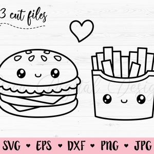 Hambúrguer e batatas fritas arquivos de corte SVG comida Kawaii combinação perfeita amizade melhor amigo amor silhueta dos namorados camisa decalque de vinil cricut