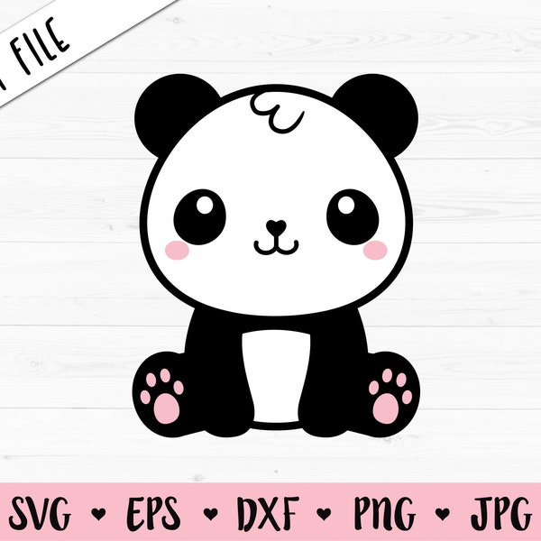 Mignon bébé panda en couches SVG Kawaii panda coupé fichier Dessin animé panda coupe Kids Cuttable Animal vecteur DXF Silhouette Cameo Cricut Vinyl Shirt