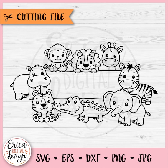 Safari Animals Name Frame SVG cut file Cricut Silhouette Split Monogram Student Name Tag School Classroom Jungle Kids Animal Iron on Vinyl