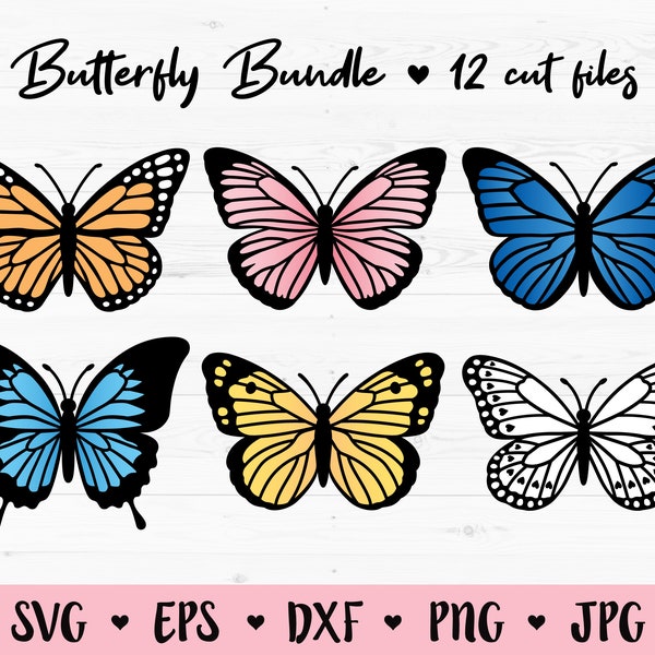 Butterfly SVG Bundle 12 Layered cut files Cute Butterflies Outline Spring Beautiful Insect Freedom Silhouette Cricut Vinyl Decal Girl Shirt